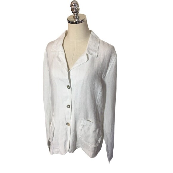 Russ Berens Size Large Top White Long Sleeve Lagenlook Minimalist Linen - Picture 2 of 6